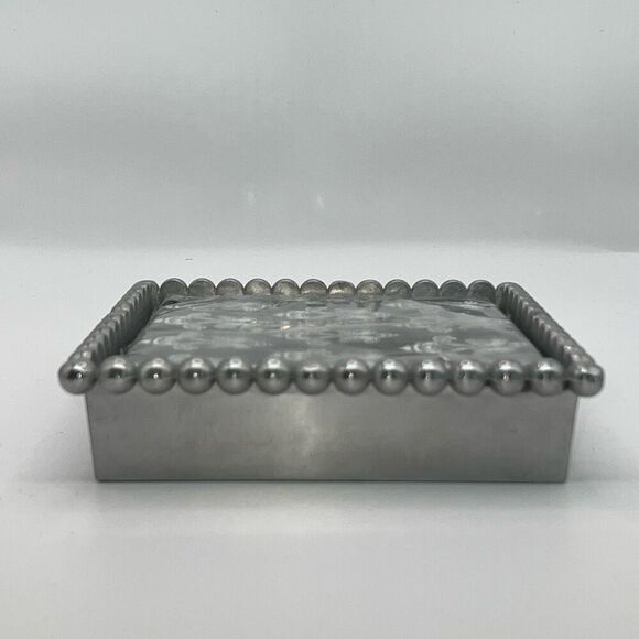 Pewter Beaded Napkin Box With Fleur De Lis Napkins Collectable Decor Serving - Picture 6 of 6